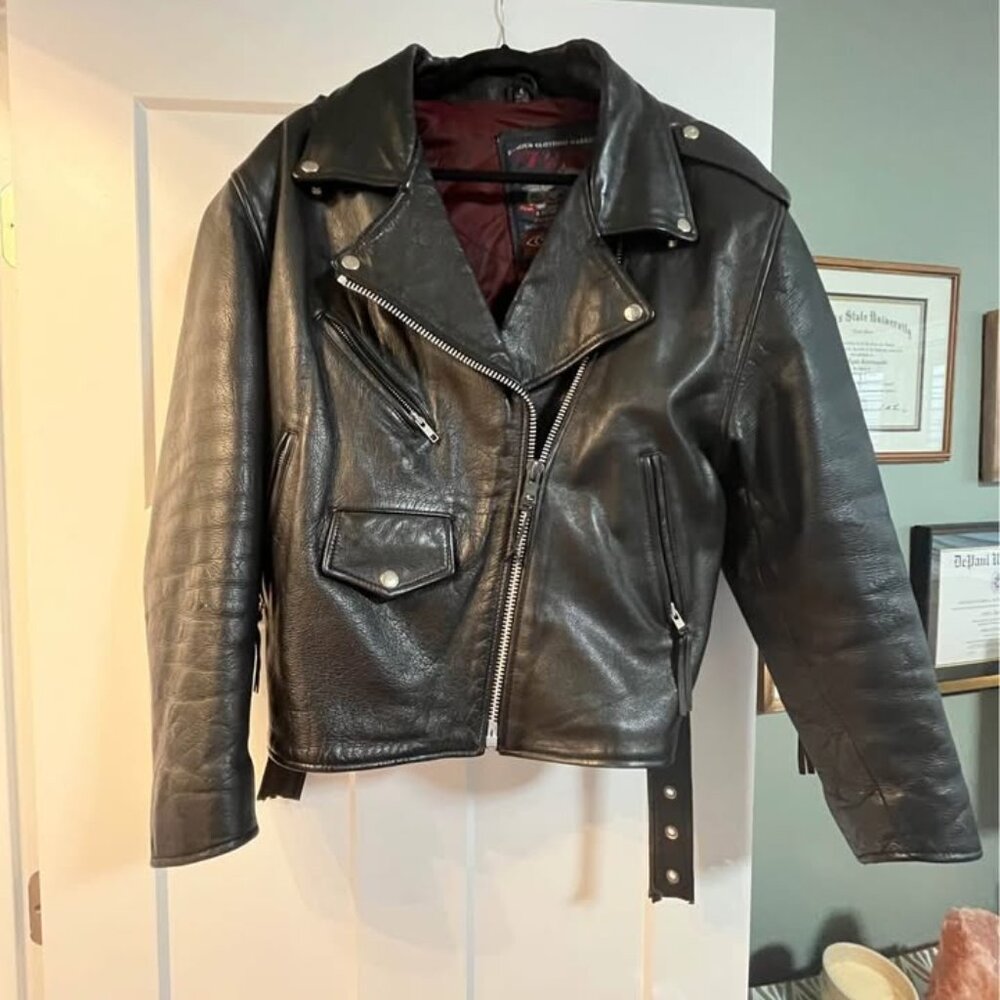 Vintage Oakwood "Flying Bikes" Genuine Leather Moto Jacket